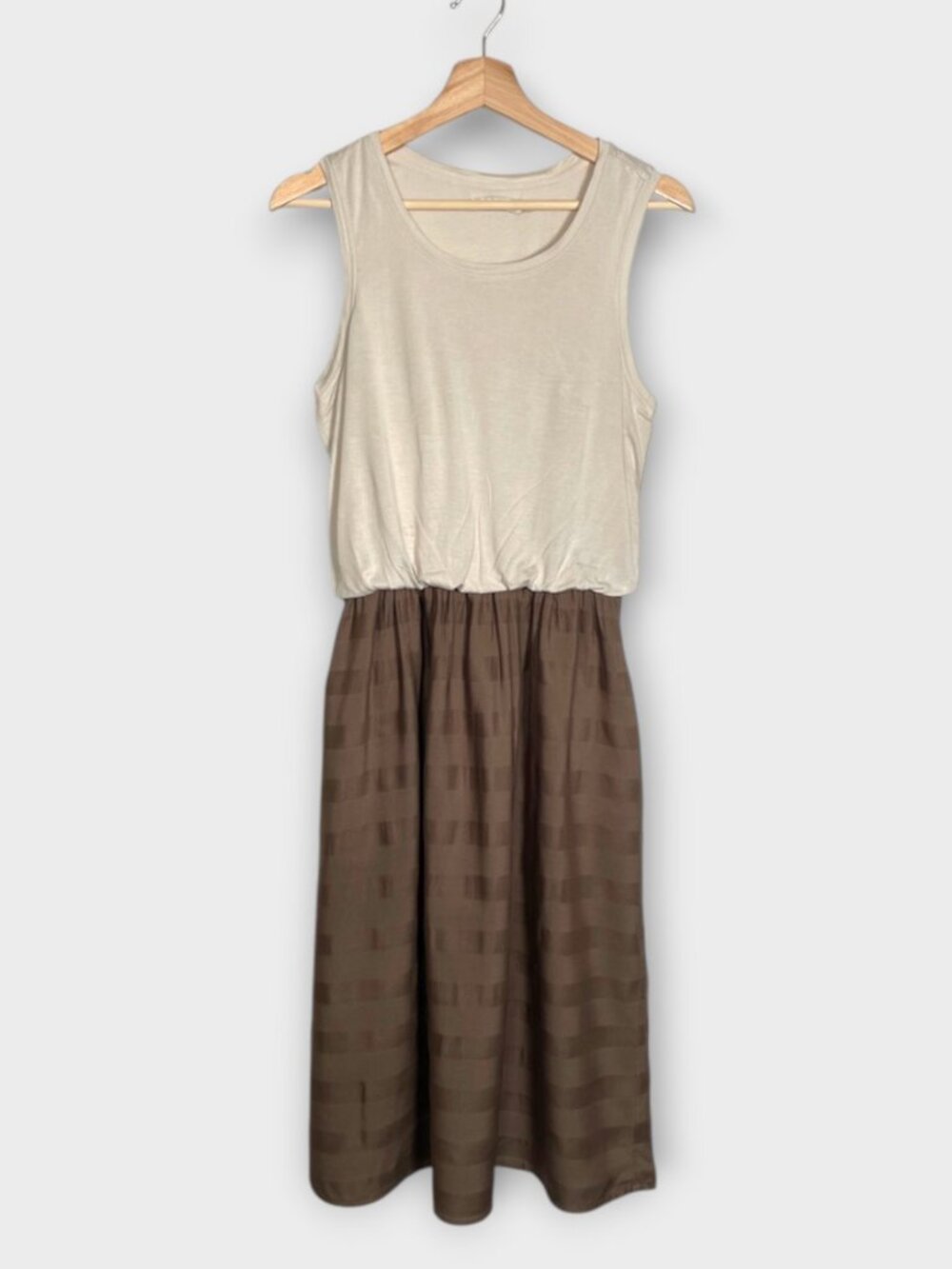 prAna Perry Dress Small Cream Brown Pockets Tank Cotton Rayon Blend